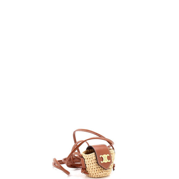 Celine Triomphe Basket Airpods Case Flap Bag Raffia with Leather - Picture 2 of 5